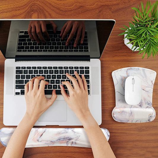 Keyboard Wrist Rest Pad and Mouse Wrist Rest Support Mouse Pad Set,Sturdy & Comfortable & Lightweight for Easy Typing & Pain Relief-Ergonomic Support (Marble)
