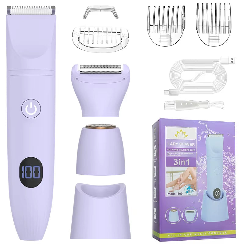 3In1 Hair Removal Shaver Trimmer for Women Men Rechargeable Replaceable Blade Head Full Body Electric Razor Portable Epilator
