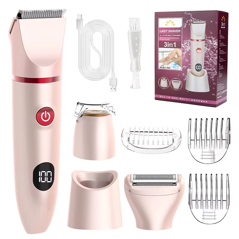 3In1 Hair Removal Shaver Trimmer for Women Men Rechargeable Replaceable Blade Head Full Body Electric Razor Portable Epilator
