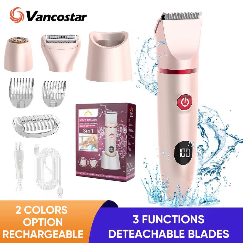 3In1 Hair Removal Shaver Trimmer for Women Men Rechargeable Replaceable Blade Head Full Body Electric Razor Portable Epilator