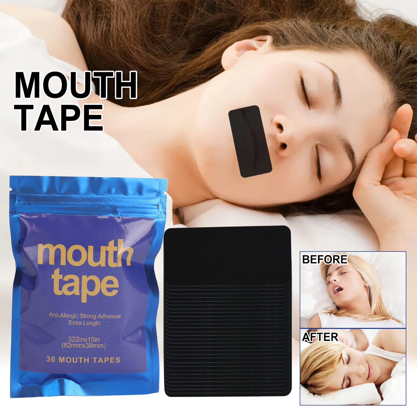 SleepSeal™ – Cintas Adhesivas para la Boca (90 unidades) | Mejora tu Respiración y Duerme Mejor
