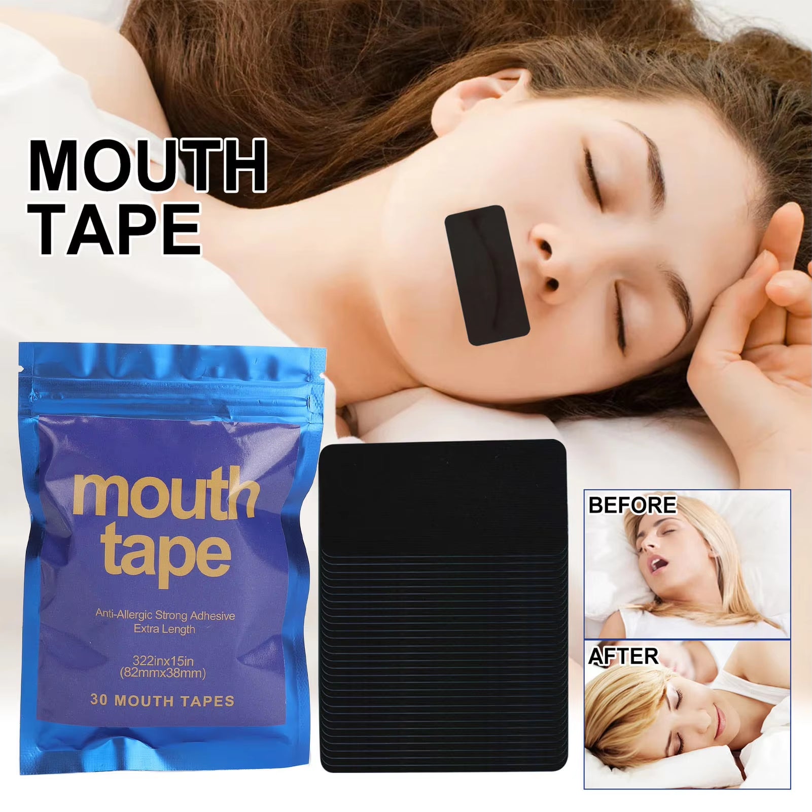 SleepSeal™ – Cintas Adhesivas para la Boca (90 unidades) | Mejora tu Respiración y Duerme Mejor