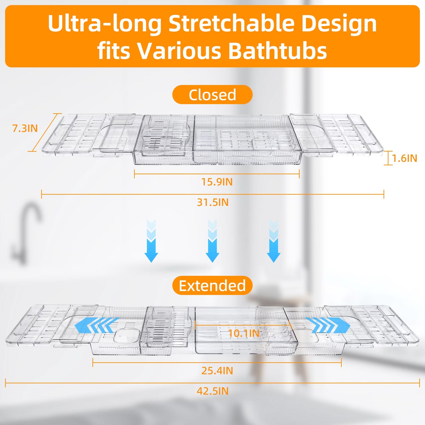 LuxeBath Crystal – Bandeja Extensible Transparente para Bañera