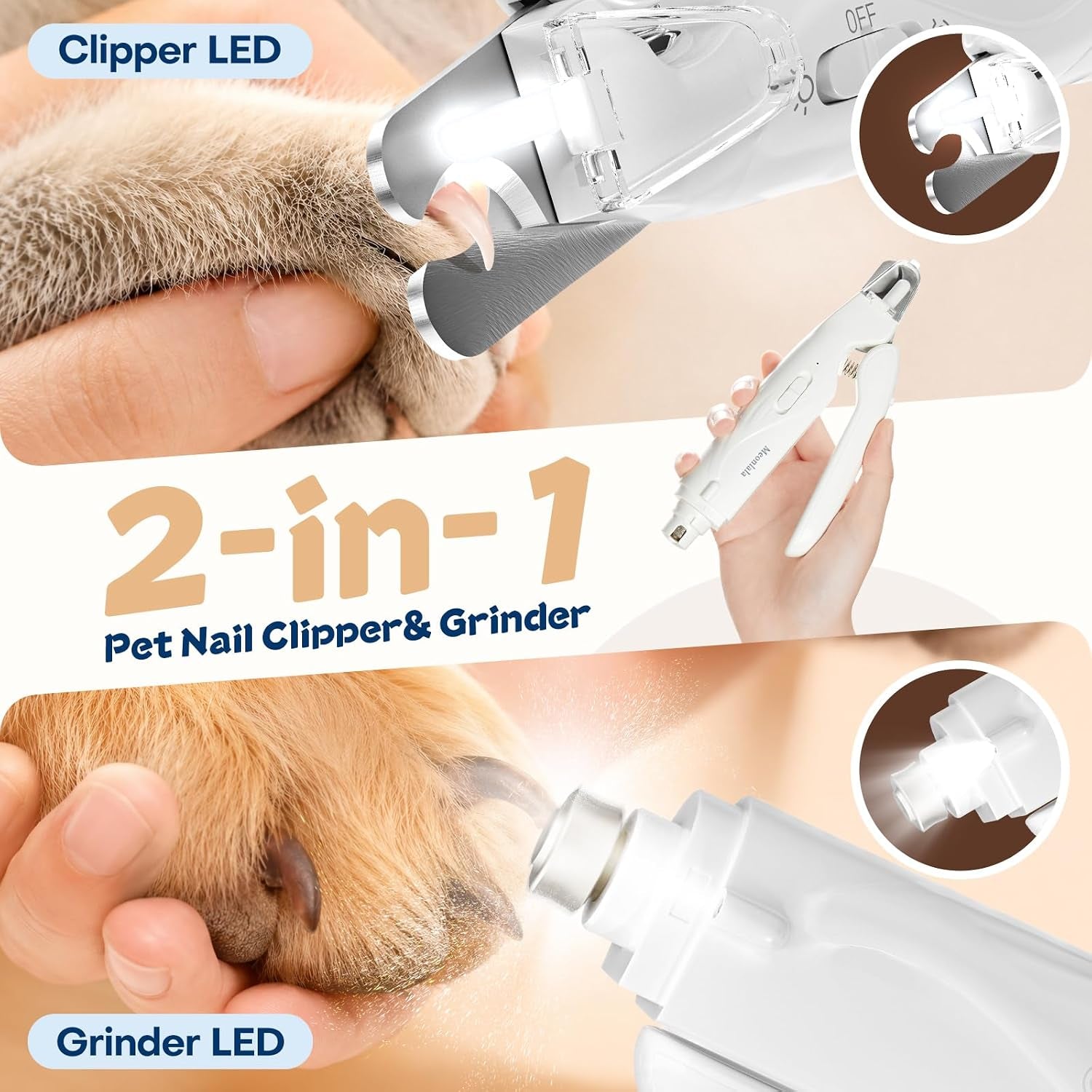 PawGlow 2-en-1 – Corta uñas para Perros y Gatos con Luz LED y Lima Eléctrica Silenciosa