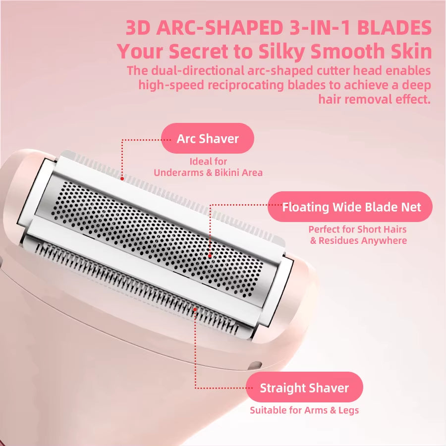 3In1 Hair Removal Shaver Trimmer for Women Men Rechargeable Replaceable Blade Head Full Body Electric Razor Portable Epilator