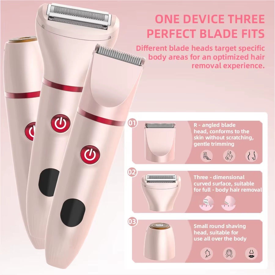 3In1 Hair Removal Shaver Trimmer for Women Men Rechargeable Replaceable Blade Head Full Body Electric Razor Portable Epilator