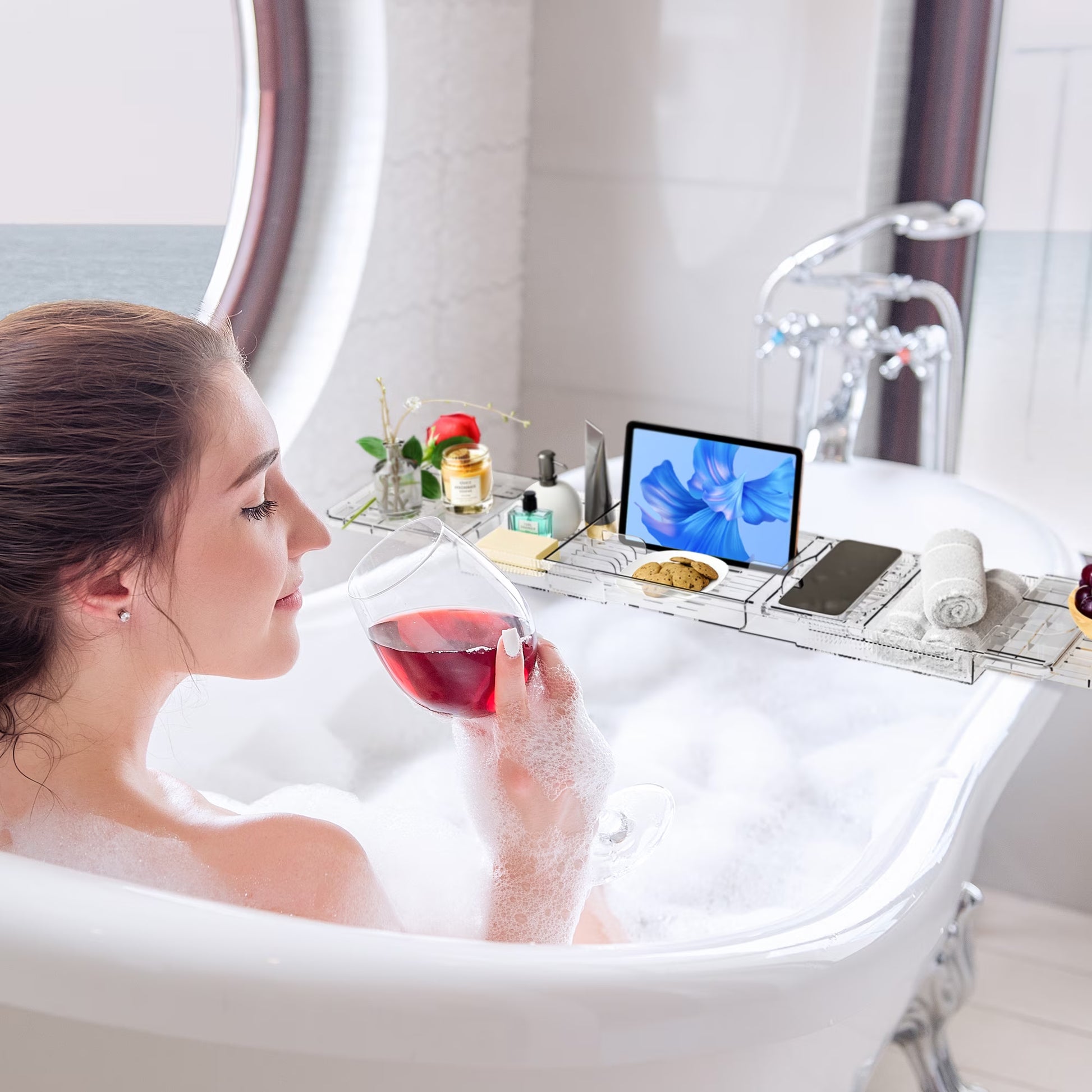 LuxeBath Crystal – Bandeja Extensible Transparente para Bañera