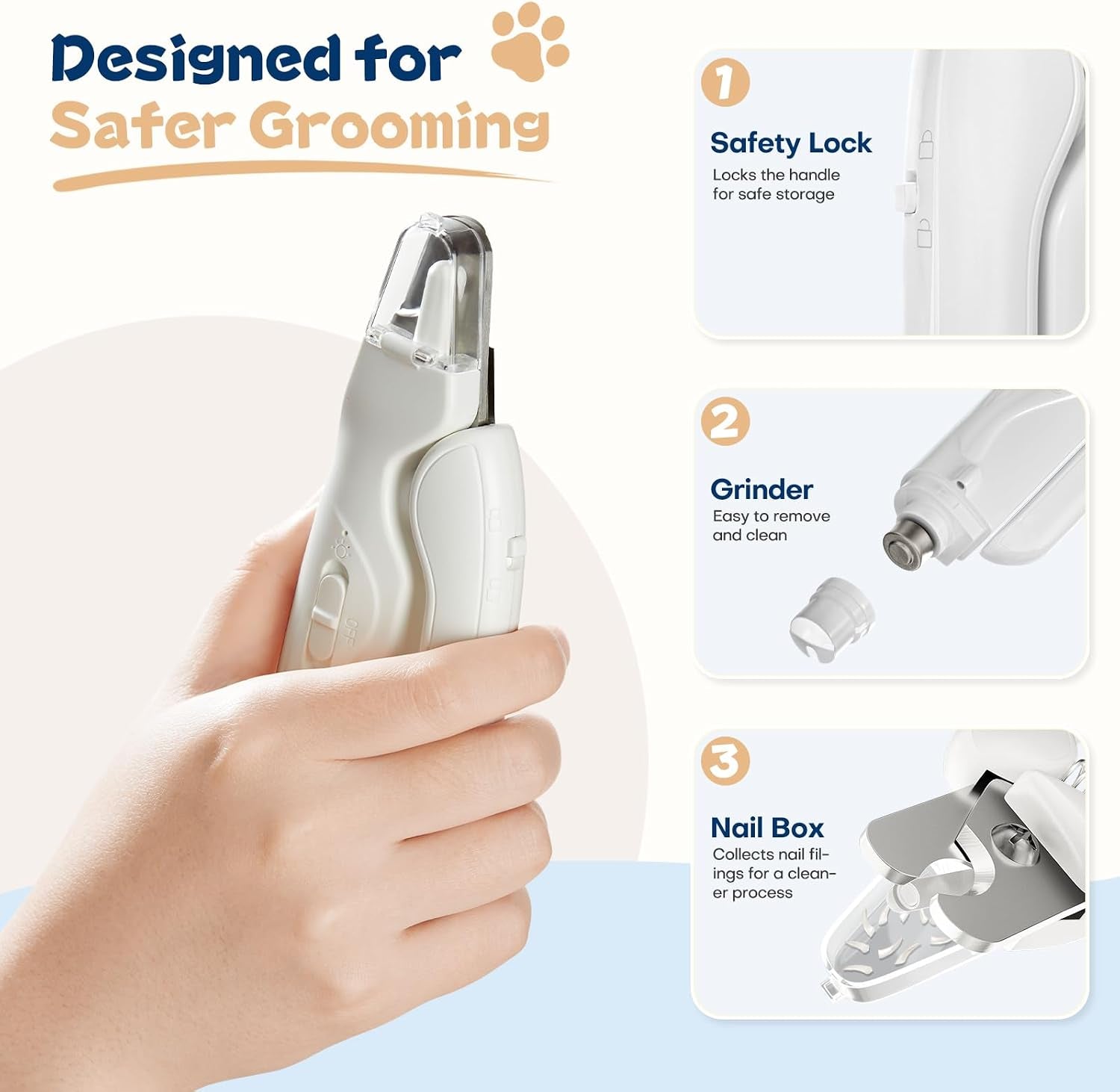 PawGlow 2-en-1 – Corta uñas para Perros y Gatos con Luz LED y Lima Eléctrica Silenciosa