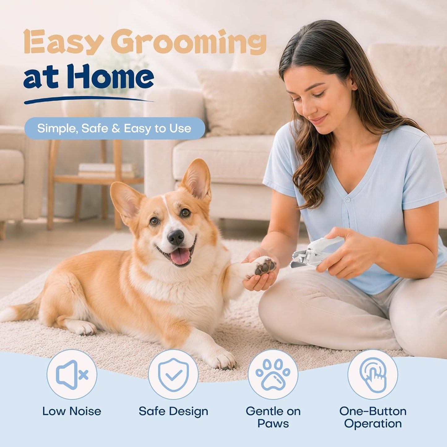 PawGlow 2-en-1 – Corta uñas para Perros y Gatos con Luz LED y Lima Eléctrica Silenciosa