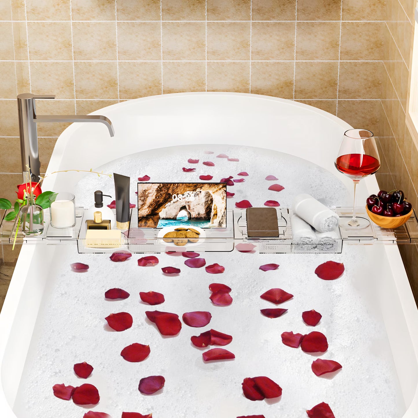 LuxeBath Crystal – Bandeja Extensible Transparente para Bañera