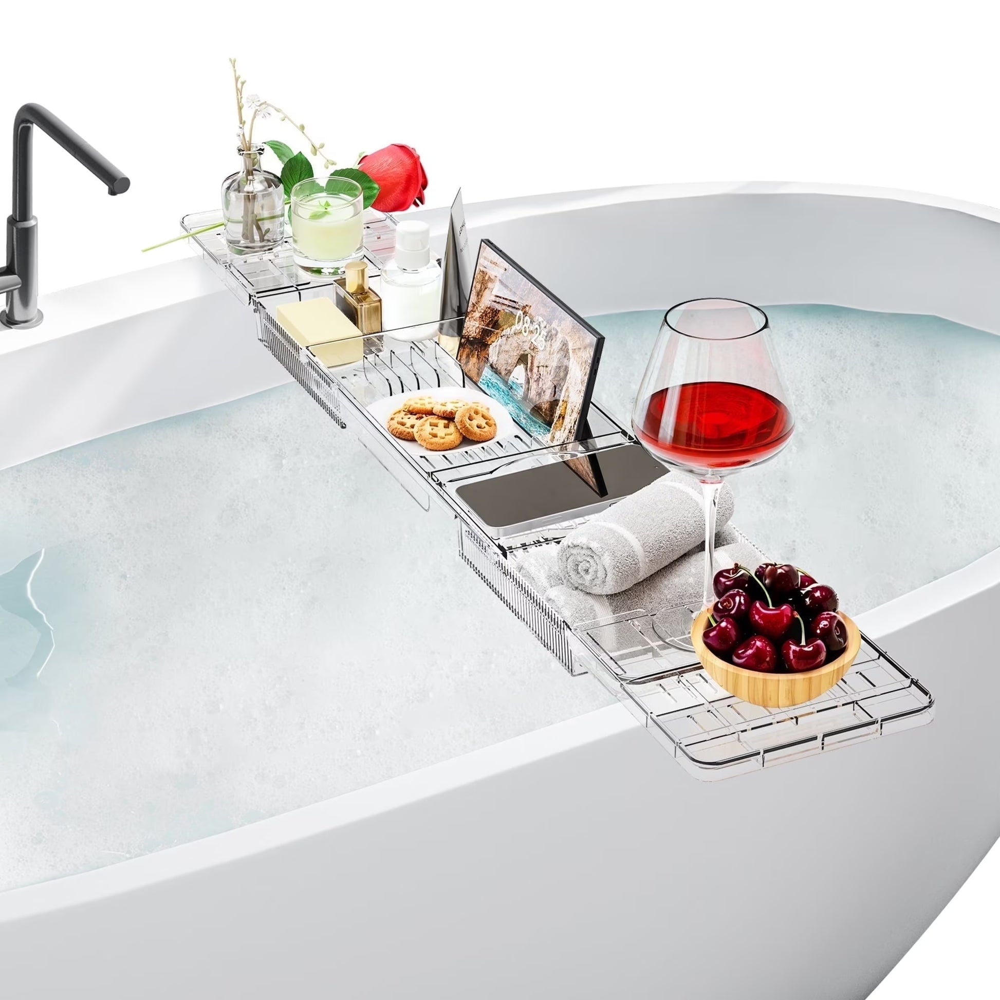 LuxeBath Crystal – Bandeja Extensible Transparente para Bañera