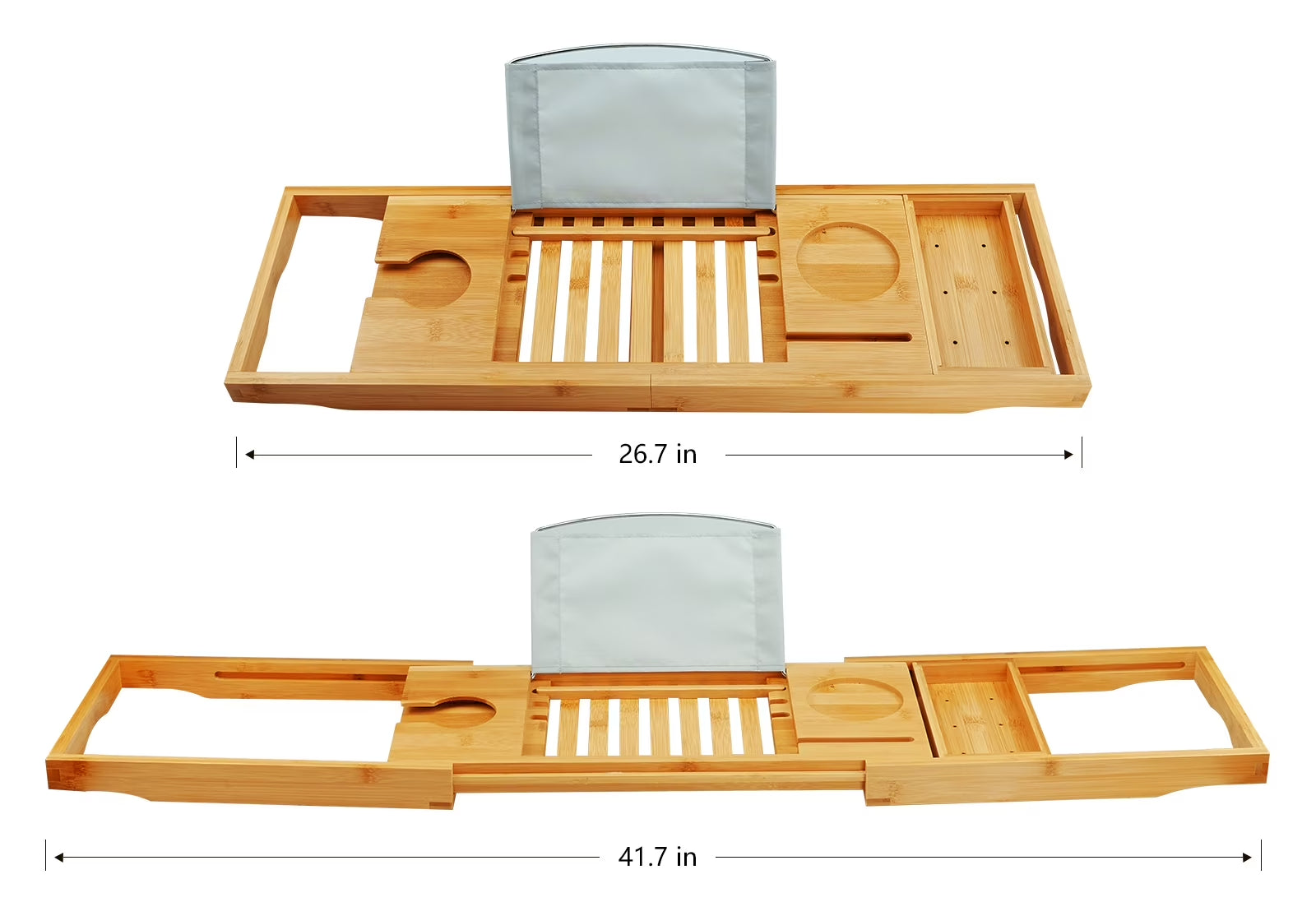 BambooSpa Deluxe – Bandeja Extensible de Bambú para Bañera con Soporte para Libro y Copa